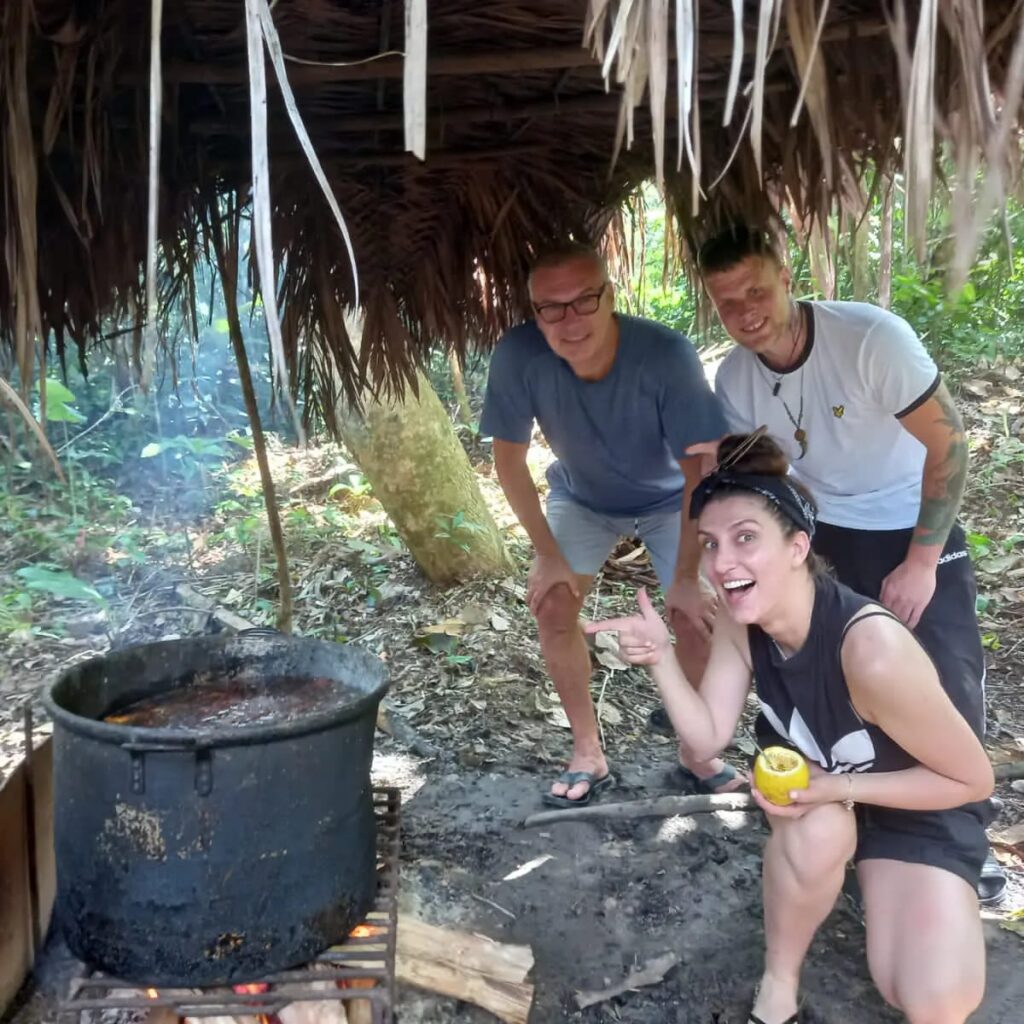 Ayahuasca preparation near a jungle cabin during a private retreat in Iquitos Peru