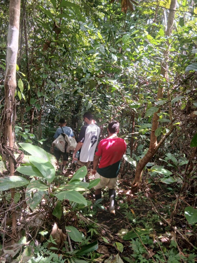 Amazon jungle retreat near Iquitos Peru with guests walking through the rainforest