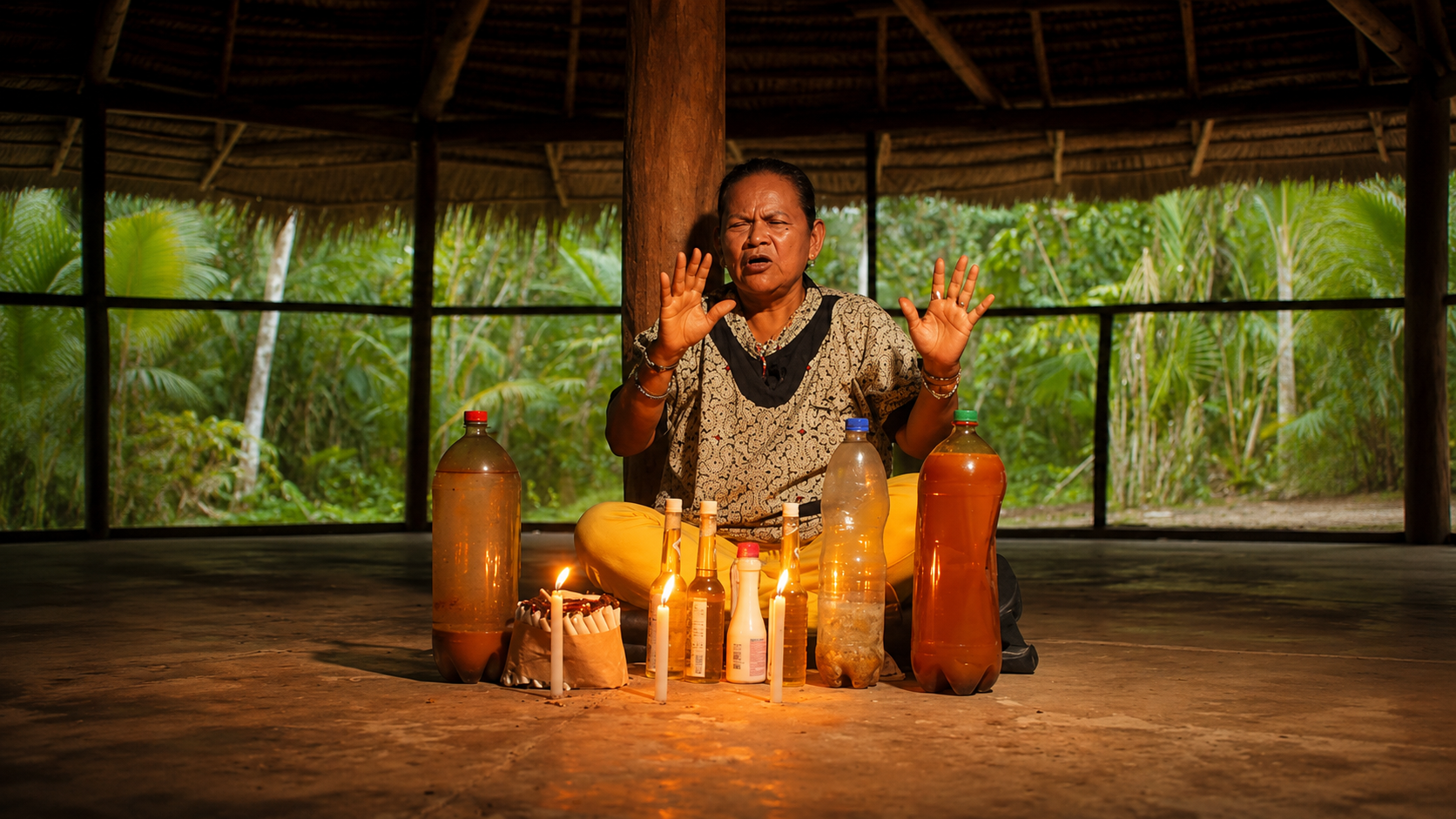 Amazonian shaman preparing for an ayahuasca ceremony in Peru
