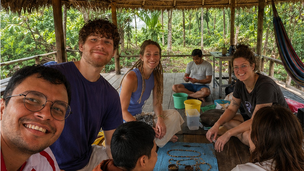 Ayahuasca retreat guests preparing before ceremony in the Amazon jungle